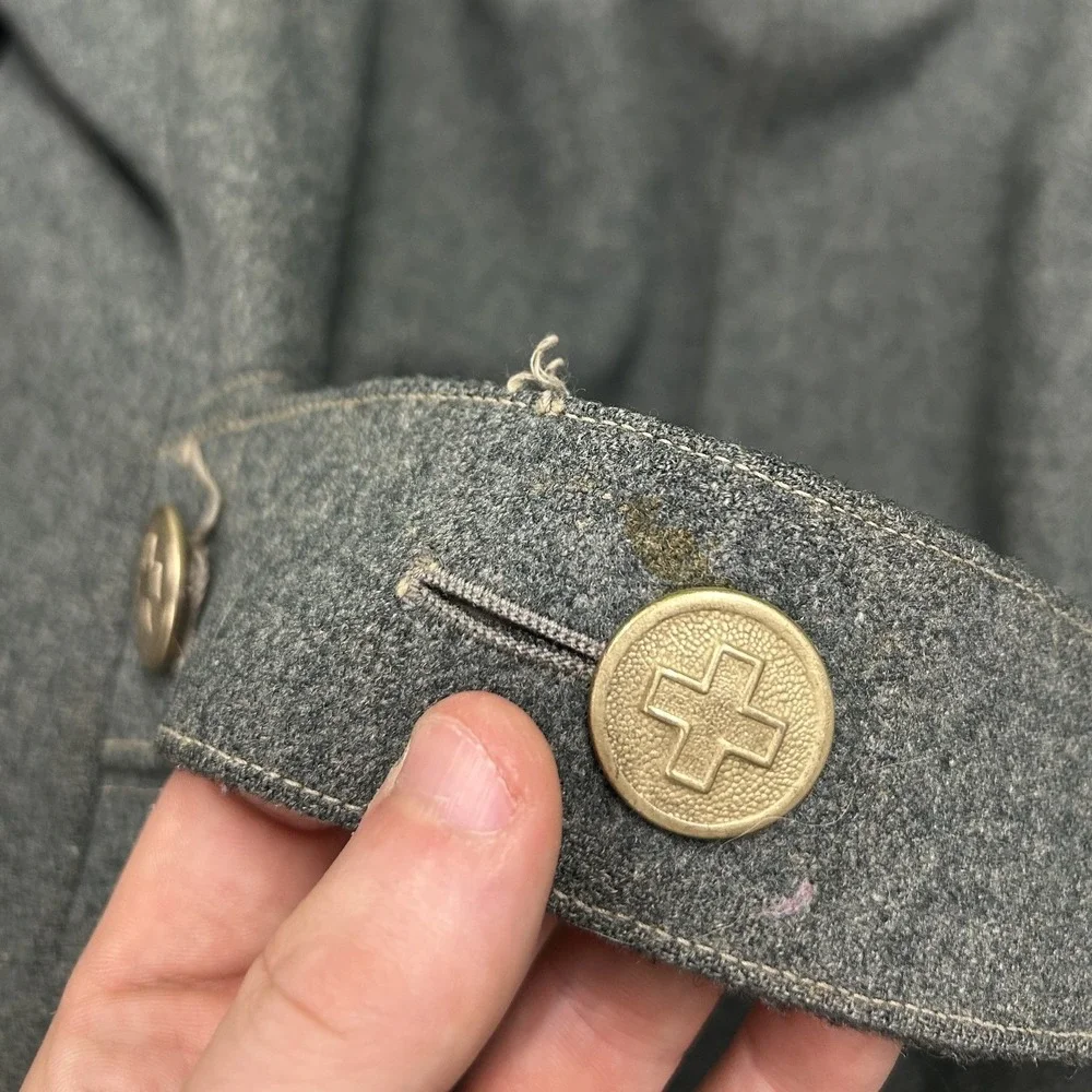 Swiss Military Pea Coat Mens 38 Gray Good Double Breasted Wool Field Jacket 50s